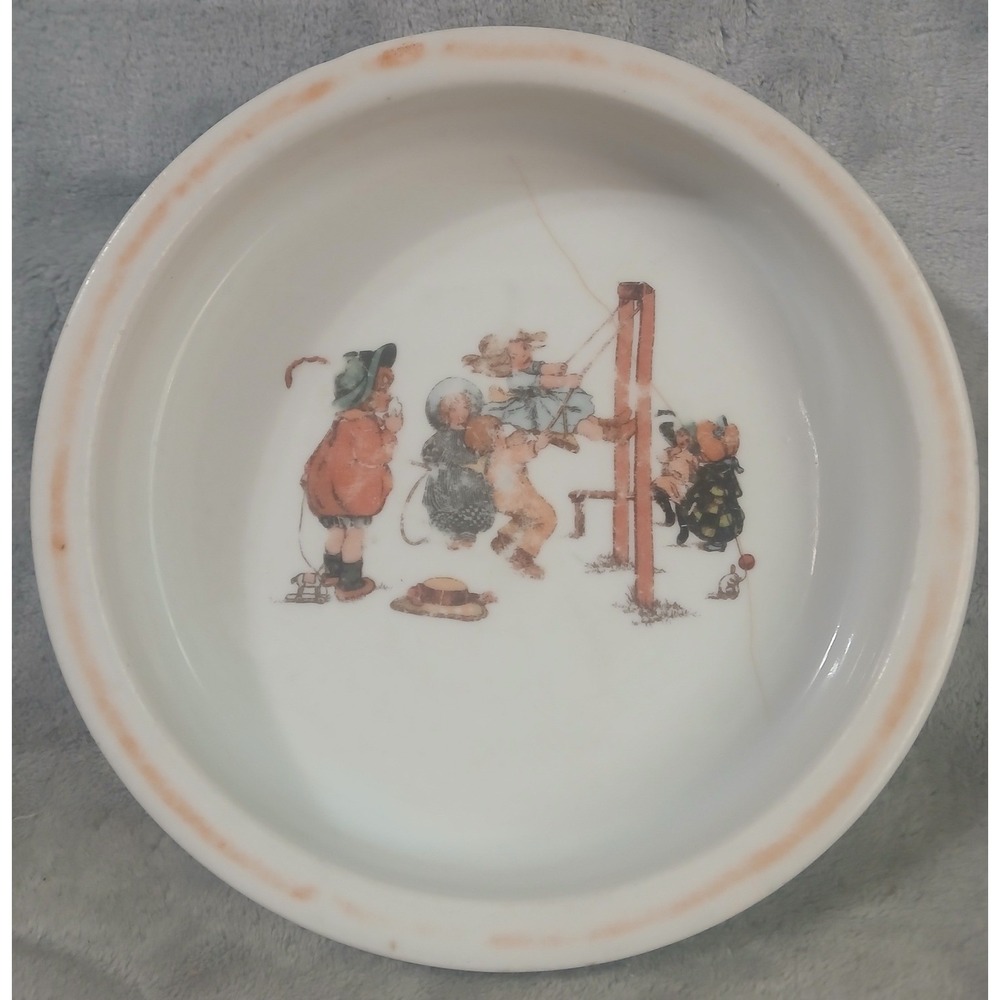 Vtg Porcelain Child Bowl Children Playing Swing Bavaria Germany FLAWS READ